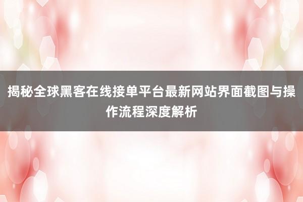 揭秘全球黑客在线接单平台最新网站界面截图与操作流程深度解析