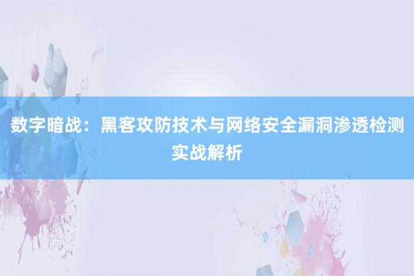 数字暗战：黑客攻防技术与网络安全漏洞渗透检测实战解析